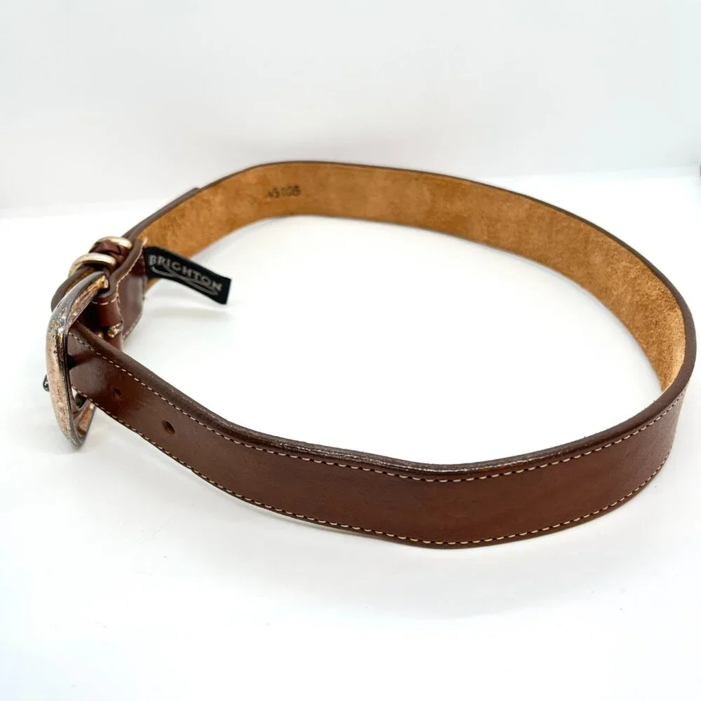 VINTAGE BRIGHTON Belt Brown Leather Silver Tone Buckle Braided Keeper SMALL